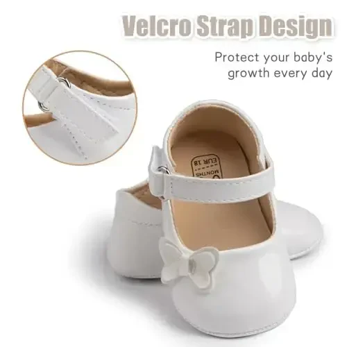 Baby Girl Mary Jane Dress Shoes - Infant Newborn Flats Anti-Slip Soft PU Leather Party School Wedding Princess Baby Girl Shoes - 4