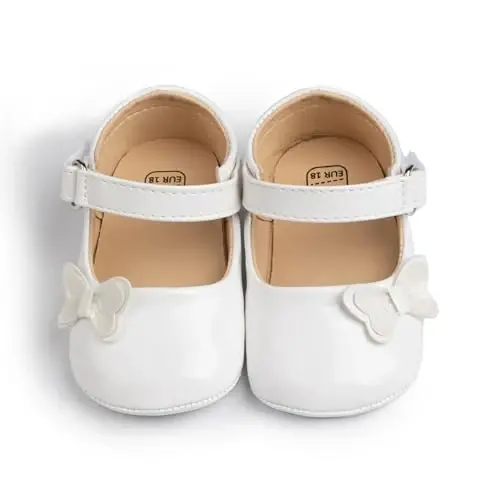 Baby Girl Mary Jane Dress Shoes - Infant Newborn Flats Anti-Slip Soft PU Leather Party School Wedding Princess Baby Girl Shoes - 1