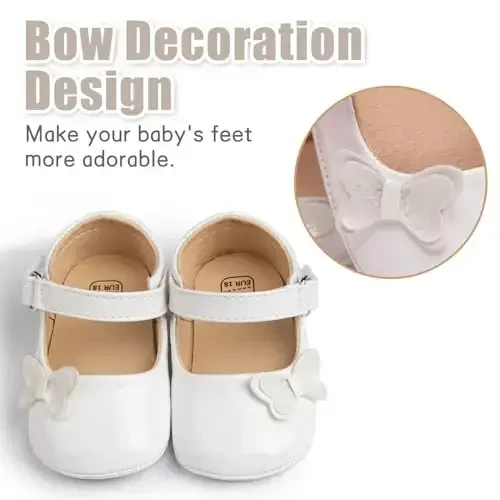 Baby Girl Mary Jane Dress Shoes - Infant Newborn Flats Anti-Slip Soft PU Leather Party School Wedding Princess Baby Girl Shoes - 5