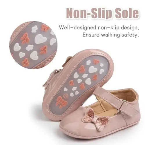 Baby Girl Mary Jane Dress Shoes - Infant Newborn Flats Anti-Slip Soft PU Leather Party School Wedding Princess Baby Girl Shoes - 3