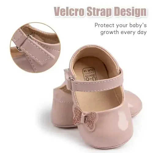 Baby Girl Mary Jane Dress Shoes - Infant Newborn Flats Anti-Slip Soft PU Leather Party School Wedding Princess Baby Girl Shoes - 4
