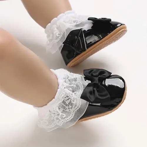 Baby Girl Mary Jane Dress Shoes - Infant Newborn Flats Anti-Slip Soft PU Leather Party School Wedding Princess Baby Girl Shoes - 2