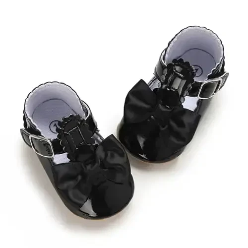 Baby Girl Mary Jane Dress Shoes - Infant Newborn Flats Anti-Slip Soft PU Leather Party School Wedding Princess Baby Girl Shoes - 1