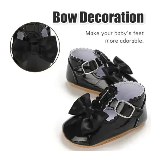Baby Girl Mary Jane Dress Shoes - Infant Newborn Flats Anti-Slip Soft PU Leather Party School Wedding Princess Baby Girl Shoes - 4