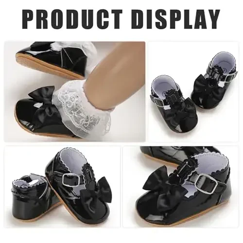 Baby Girl Mary Jane Dress Shoes - Infant Newborn Flats Anti-Slip Soft PU Leather Party School Wedding Princess Baby Girl Shoes - 6