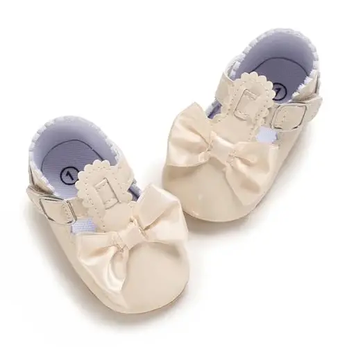 Baby Girl Mary Jane Dress Shoes - Infant Newborn Flats Anti-Slip Soft PU Leather Party School Wedding Princess Baby Girl Shoes 