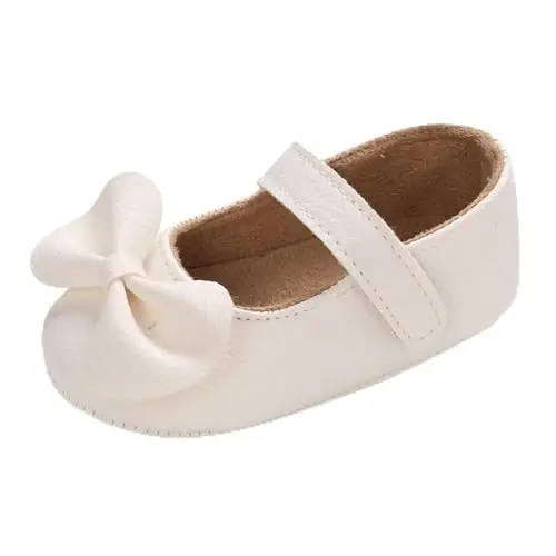 Baby Girl Mary Jane Dress Shoes - Infant Newborn Flats Anti-Slip Soft PU Leather Party School Wedding Princess Baby Girl Shoes - 1