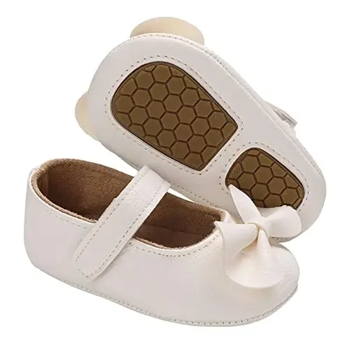 Baby Girl Mary Jane Dress Shoes - Infant Newborn Flats Anti-Slip Soft PU Leather Party School Wedding Princess Baby Girl Shoes - 4
