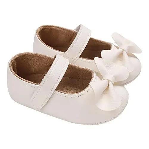 Baby Girl Mary Jane Dress Shoes - Infant Newborn Flats Anti-Slip Soft PU Leather Party School Wedding Princess Baby Girl Shoes - 6