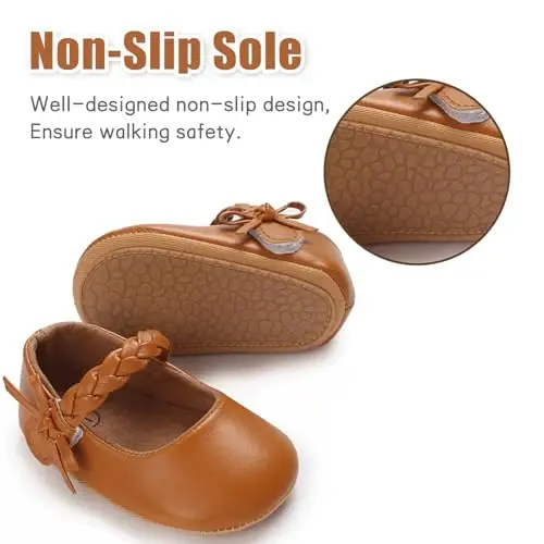 Baby Girl Mary Jane Dress Shoes - Infant Newborn Flats Anti-Slip Soft PU Leather Party School Wedding Princess Baby Girl Shoes - 5