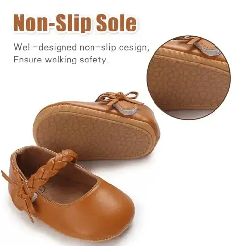 Baby Girl Mary Jane Dress Shoes - Infant Newborn Flats Anti-Slip Soft PU Leather Party School Wedding Princess Baby Girl Shoes - 5