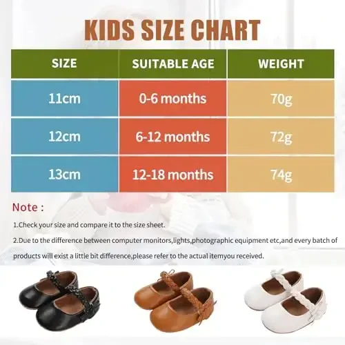 Baby Girl Mary Jane Dress Shoes - Infant Newborn Flats Anti-Slip Soft PU Leather Party School Wedding Princess Baby Girl Shoes - 7