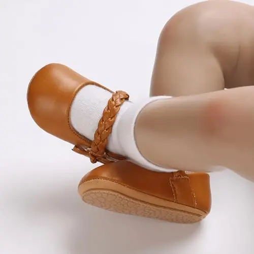Baby Girl Mary Jane Dress Shoes - Infant Newborn Flats Anti-Slip Soft PU Leather Party School Wedding Princess Baby Girl Shoes - 3