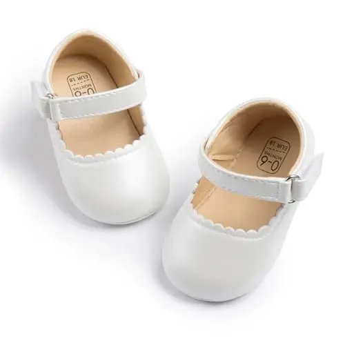 Baby Girl Mary Jane Dress Shoes - Infant Newborn Flats Anti-Slip Soft PU Leather Party School Wedding Princess Baby Girl Shoes 