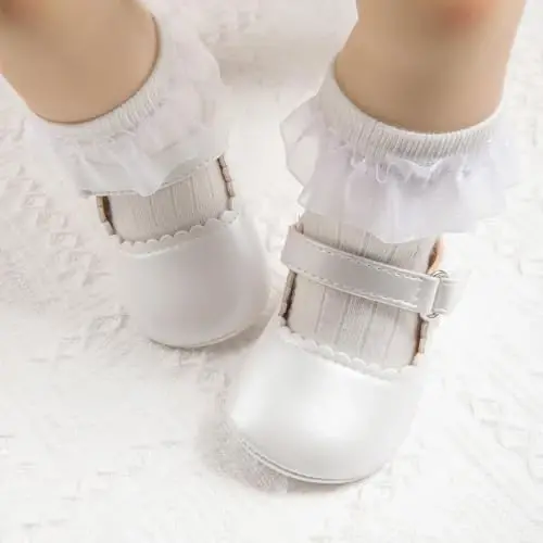 Baby Girl Mary Jane Dress Shoes - Infant Newborn Flats Anti-Slip Soft PU Leather Party School Wedding Princess Baby Girl Shoes - 3