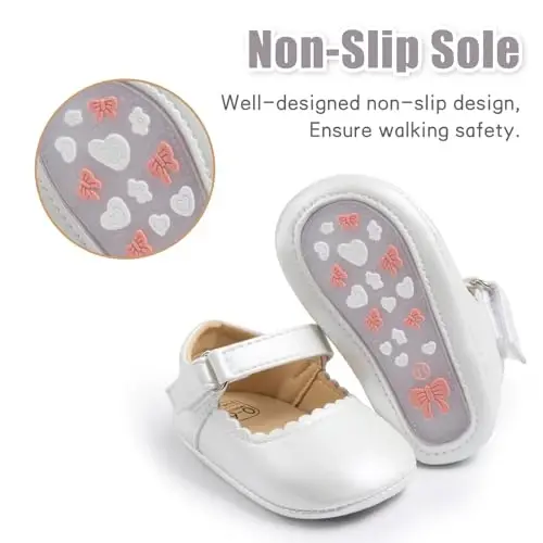 Baby Girl Mary Jane Dress Shoes - Infant Newborn Flats Anti-Slip Soft PU Leather Party School Wedding Princess Baby Girl Shoes - 4