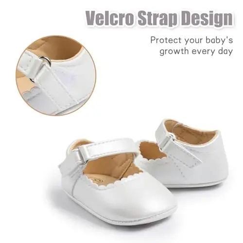 Baby Girl Mary Jane Dress Shoes - Infant Newborn Flats Anti-Slip Soft PU Leather Party School Wedding Princess Baby Girl Shoes - 5