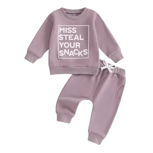 allshope Baby Girl Fall Clothes Set Long Sleeve Letter Print Sweatshirt Pants Toddler Infant Outfits 6 12 18 24 Months 2T 3T - 1