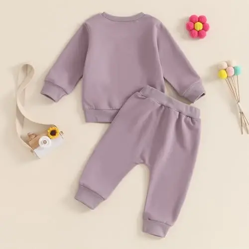 allshope Baby Girl Fall Clothes Set Long Sleeve Letter Print Sweatshirt Pants Toddler Infant Outfits 6 12 18 24 Months 2T 3T - 3