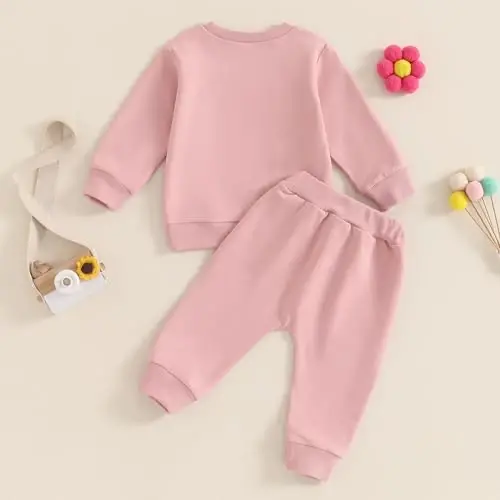 allshope Baby Girl Fall Clothes Set Long Sleeve Letter Print Sweatshirt Pants Toddler Infant Outfits 6 12 18 24 Months 2T 3T - 3