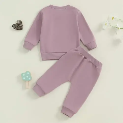 allshope Baby Girl Fall Clothes Set Long Sleeve Letter Print Sweatshirt Pants Toddler Infant Outfits 6 12 18 24 Months 2T 3T - 3