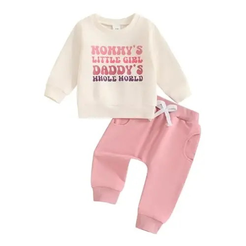 Baby Girl Fall Clothes Set Long Sleeve Letter Print Sweatshirt Pants Toddler Infant Outfits 6 12 18 24 Months 2T 3T 