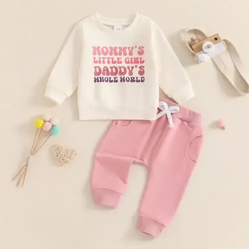 allshope Baby Girl Fall Clothes Set Long Sleeve Letter Print Sweatshirt Pants Toddler Infant Outfits 6 12 18 24 Months 2T 3T - ALLSHOPE (1)