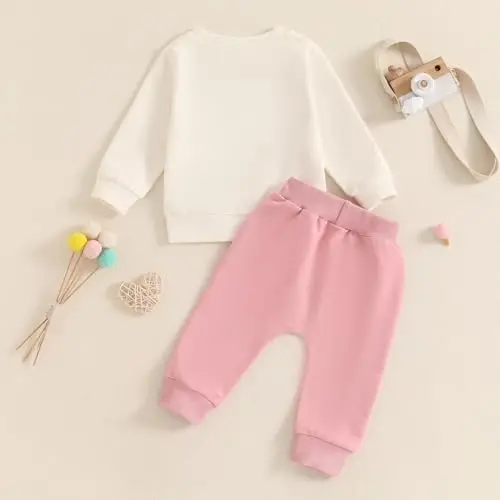 allshope Baby Girl Fall Clothes Set Long Sleeve Letter Print Sweatshirt Pants Toddler Infant Outfits 6 12 18 24 Months 2T 3T - 3