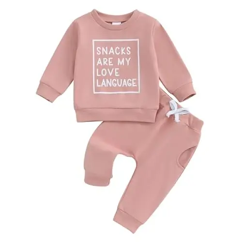 allshope Baby Girl Fall Clothes Set Long Sleeve Letter Print Sweatshirt Pants Toddler Infant Outfits 6 12 18 24 Months 2T 3T - 1