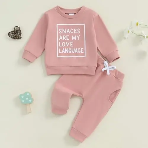allshope Baby Girl Fall Clothes Set Long Sleeve Letter Print Sweatshirt Pants Toddler Infant Outfits 6 12 18 24 Months 2T 3T - ALLSHOPE (1)
