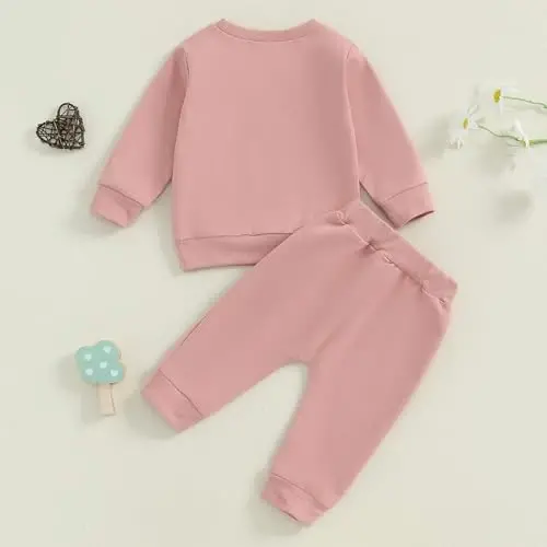 allshope Baby Girl Fall Clothes Set Long Sleeve Letter Print Sweatshirt Pants Toddler Infant Outfits 6 12 18 24 Months 2T 3T - 3