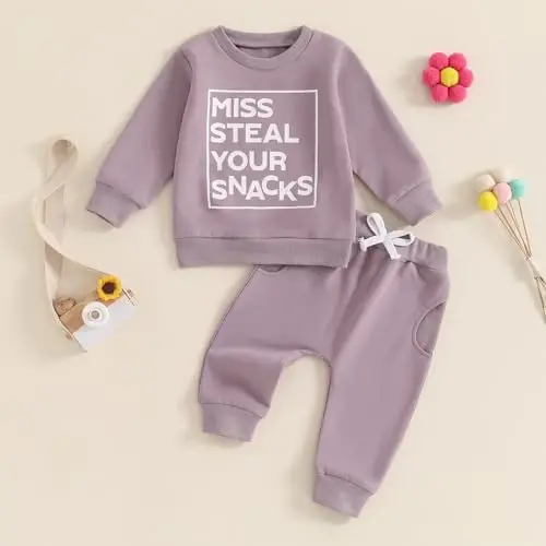 allshope Baby Girl Fall Clothes Set Long Sleeve Letter Print Sweatshirt Pants Toddler Infant Outfits 6 12 18 24 Months 2T 3T - ALLSHOPE (1)
