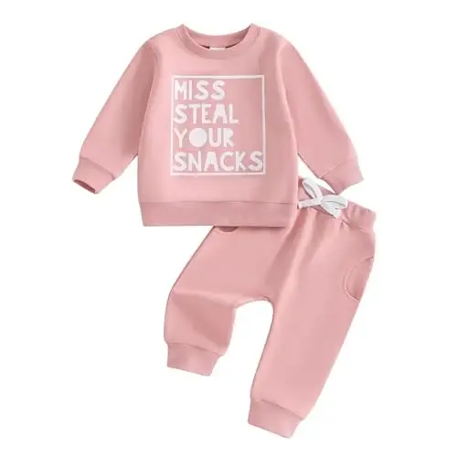 allshope Baby Girl Fall Clothes Set Long Sleeve Letter Print Sweatshirt Pants Toddler Infant Outfits 6 12 18 24 Months 2T 3T - 1