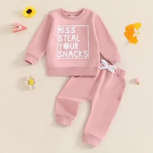 allshope Baby Girl Fall Clothes Set Long Sleeve Letter Print Sweatshirt Pants Toddler Infant Outfits 6 12 18 24 Months 2T 3T - ALLSHOPE (1)