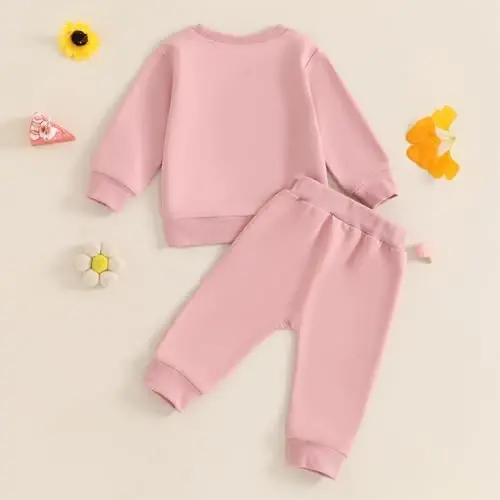 allshope Baby Girl Fall Clothes Set Long Sleeve Letter Print Sweatshirt Pants Toddler Infant Outfits 6 12 18 24 Months 2T 3T - 3