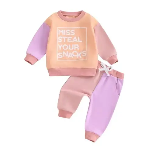allshope Baby Girl Fall Clothes Set Long Sleeve Letter Print Sweatshirt Pants Toddler Infant Outfits 6 12 18 24 Months 2T 3T 
