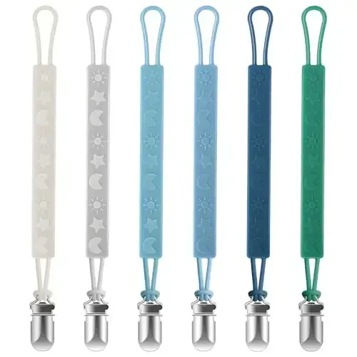 TenderBabe Silicone Pacifier Clip Holder for Baby Girls and Boys, Pack of 6 Soft Flexible Paci Binky Clips with One Piece Design - 1