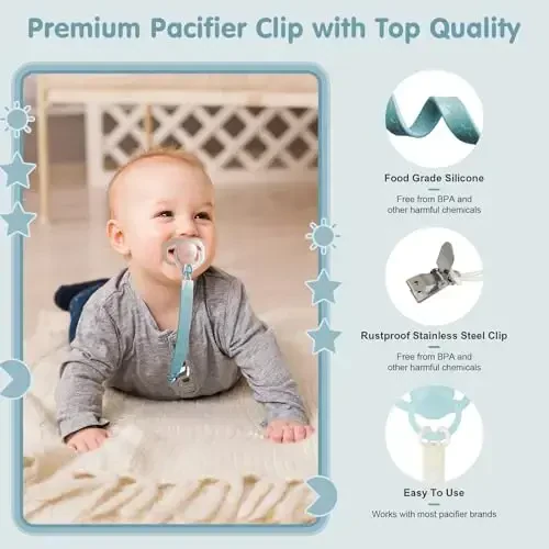 TenderBabe Silicone Pacifier Clip Holder for Baby Girls and Boys, Pack of 6 Soft Flexible Paci Binky Clips with One Piece Design - 2