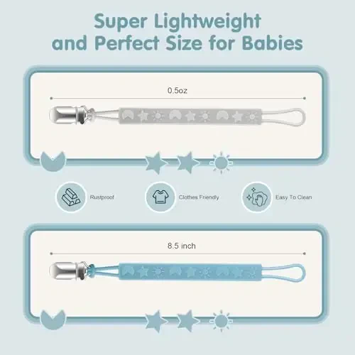 TenderBabe Silicone Pacifier Clip Holder for Baby Girls and Boys, Pack of 6 Soft Flexible Paci Binky Clips with One Piece Design - 4