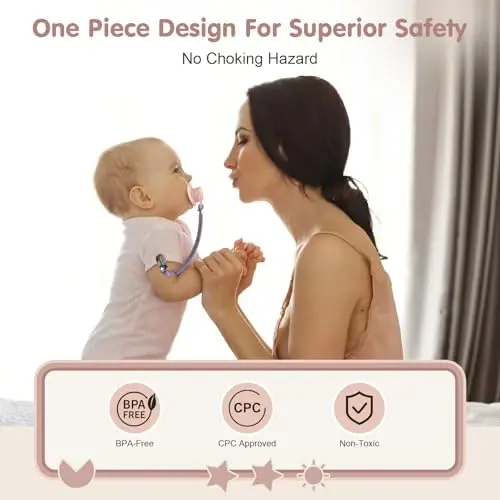 Tender Babe Silicone Pacifier Clip Holder for Baby Girls and Boys, Pack of 6 Soft Flexible Paci Binky Clips with One Piece Design - 3