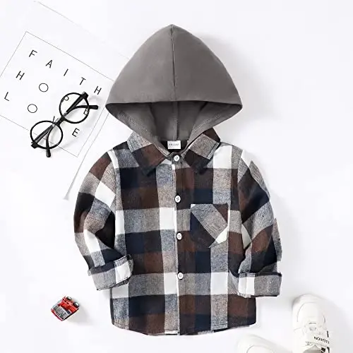 Toddler Baby Boy Long Sleeve Shirt Flannel Buffalo Plaid Shirts Button Down Jacket Top Outfit Fall Winter Clothes 