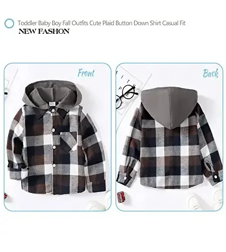 Baby Toddler Boys Long Sleeve Shirt Flannel Buffalo Plaid Shirts Button Down Jacket Top Outfit Fall Winter Clothes - 4