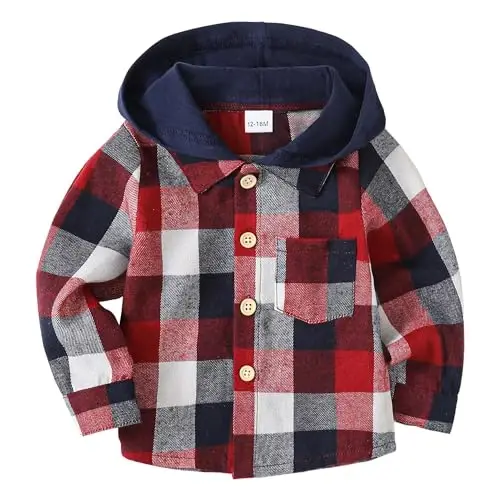 Baby Toddler Boys Long Sleeve Shirt Flannel Buffalo Plaid Shirts Button Down Jacket Top Outfit Fall Winter Clothes - KIMI BEAR