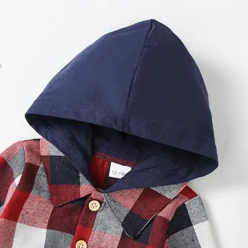 Baby Toddler Boys Long Sleeve Shirt Flannel Buffalo Plaid Shirts Button Down Jacket Top Outfit Fall Winter Clothes - 4