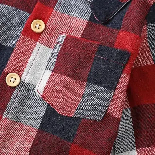 Baby Toddler Boys Long Sleeve Shirt Flannel Buffalo Plaid Shirts Button Down Jacket Top Outfit Fall Winter Clothes - 5