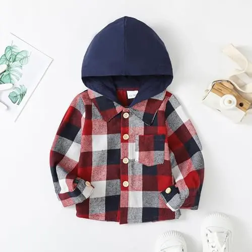 Baby Toddler Boys Long Sleeve Shirt Flannel Buffalo Plaid Shirts Button Down Jacket Top Outfit Fall Winter Clothes - 2