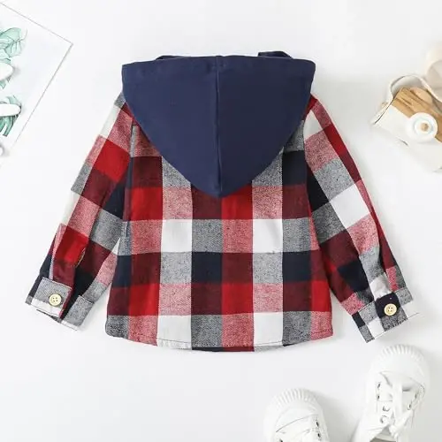 Baby Toddler Boys Long Sleeve Shirt Flannel Buffalo Plaid Shirts Button Down Jacket Top Outfit Fall Winter Clothes - 3