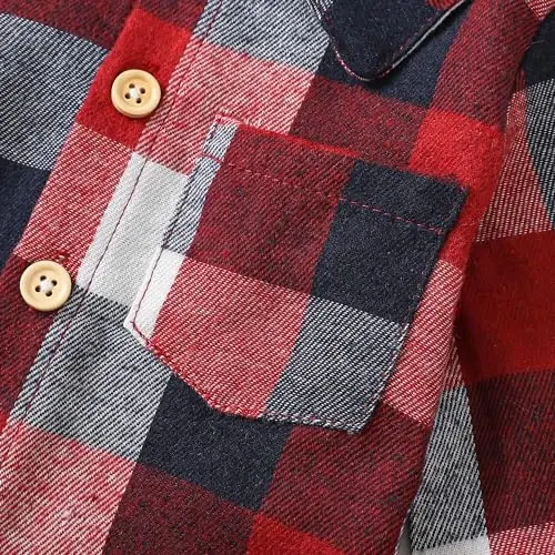 Baby Toddler Boys Long Sleeve Shirt Flannel Buffalo Plaid Shirts Button Down Jacket Top Outfit Fall Winter Clothes - 5