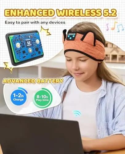 Baby Headphones, Kids Headphones Bluetooth Headband Adjustable, Wireless Headband for Kids with Wired Playback 3.5 MM Jack for Teens/Boys/Girls/Smartphones/School/Airplane Travel/Tablet - 3
