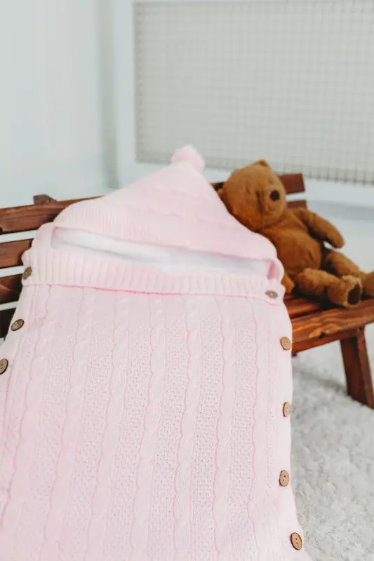 Bebek Kundağı Pembe Örgülü Içi Peluş Örgülü Yenidoğan Kundak Istediğiniz Ismi Nakışla Yazıyoruz - Pembe - 14